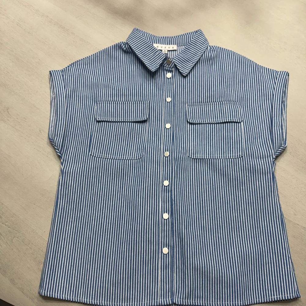 Blue and White Striped Button-Up Shirt